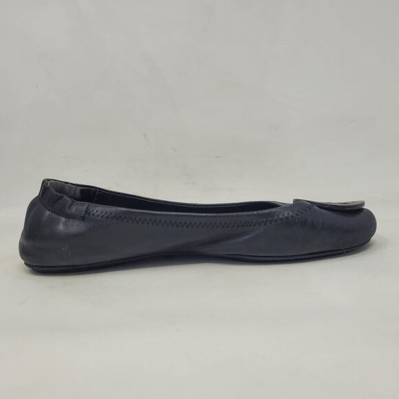 Tory Burch Flats Womens 7M Black Leather Minnie Ballet Comfort Double T Sip On - Picture 5 of 13